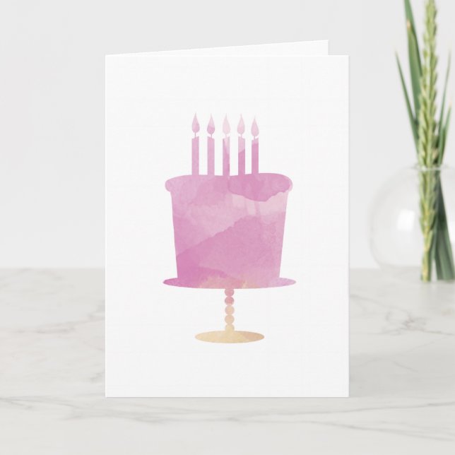 Watercolor Birthday Card - Pink Birthday Cake (Front)