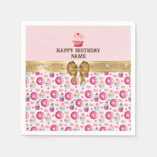 Watercolor Birthday Cupcakes, Donuts, and Macarons Napkin