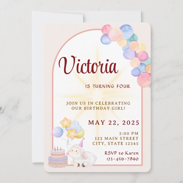 Watercolor Birthday Girl Party Invitation (Front)