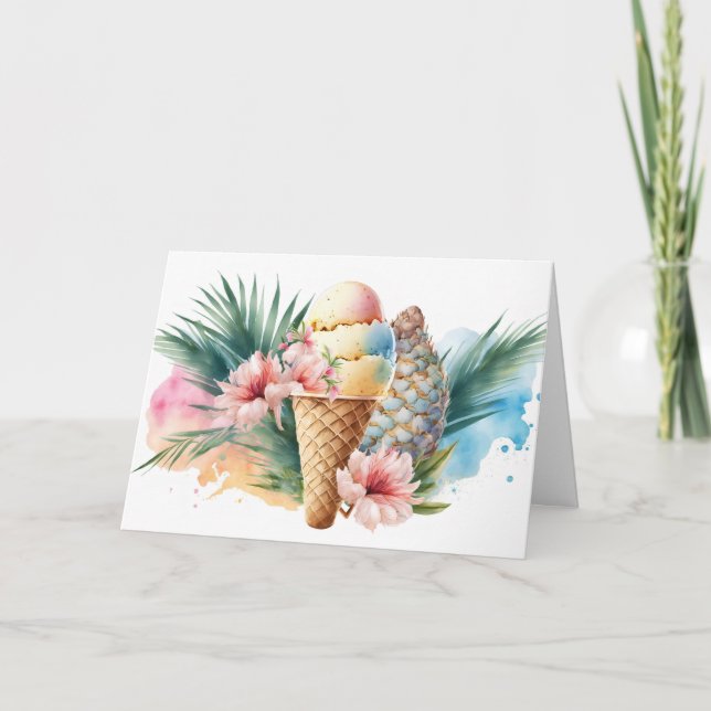 Watercolor Birthday Ice Cream Cone Card (Front)