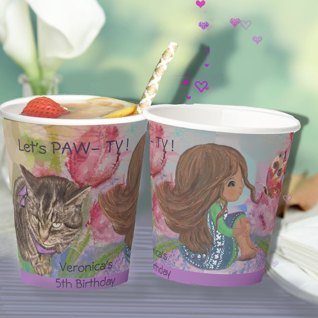 Watercolor  Birthday Kids Pink Tulip Paper cup (Watercolor Birthday Kids Pink Tulip Paper cup)