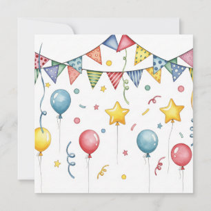 Watercolor Birthday Party Bunting and Decorations Card