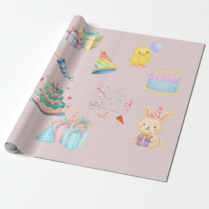 Watercolor Birthday Party Pattern Wrapping Paper