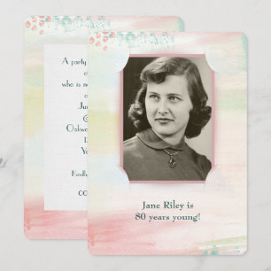 watercolor birthday party with slit corner frame invitation