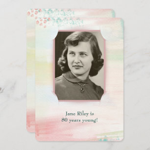 watercolor birthday party with slit corner frame invitation