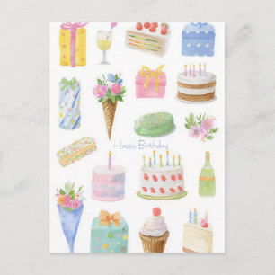 Watercolor Birthday Postcard