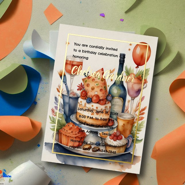 Watercolor Birthday Wine Cake Food (Creator Uploaded)