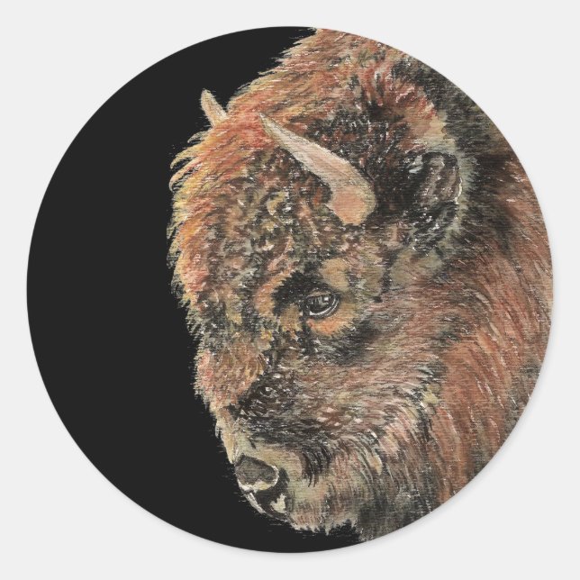 Watercolor Bison Buffalo Animal Art Classic Round Sticker (Front)