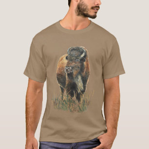 Watercolor Bison Buffalo Animal Nature Art T-Shirt