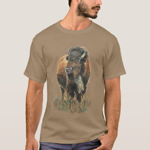 Watercolor Bison Buffalo Animal Nature Art T-Shirt