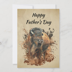 Watercolor Bison Buffalo Animal Wildlife Nature Card