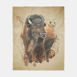 Watercolor Bison Buffalo Animal Wildlife Nature  Fleece Blanket