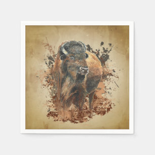 Watercolor Bison Buffalo Animal Wildlife Nature Napkin