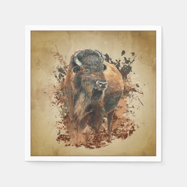 Watercolor Bison Buffalo Animal Wildlife Nature   Napkin (Front)