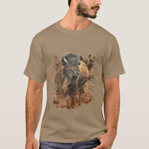 Watercolor Bison Buffalo Animal Wildlife Nature T-Shirt