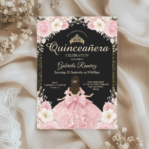 Watercolor Black and Blush Pink Golden Tiara Invitation
