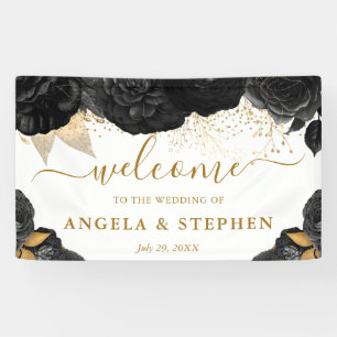 Watercolor Black and Gold Flowers Wedding Banner