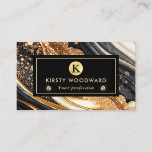 Watercolor Black and Gold Glitter Alcohol Ink Busi Business Card