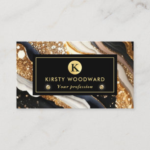 Watercolor Black and Gold Glitter Alcohol Ink Business Card