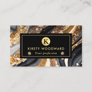 Watercolor Black and Gold Glitter Alcohol Ink Business Card