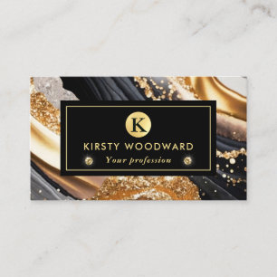 Watercolor Black and Gold Glitter Alcohol Ink Business Card