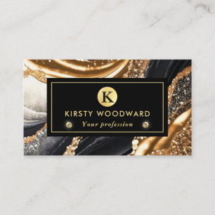 Watercolor Black and Gold Glitter Alcohol Ink Business Card