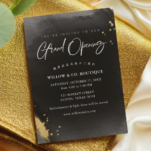Watercolor Black and Gold Grand Opening Invitation