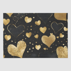 Watercolor Black and Gold Ink Valentines Hearts Tissue Paper