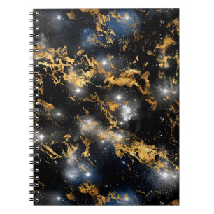 Watercolor Black and Gold Marble Galaxy Notebook