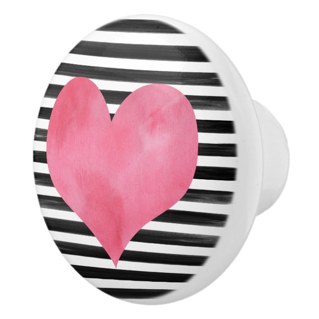 Watercolor Black and Red Heart Ceramic Knob (Right)