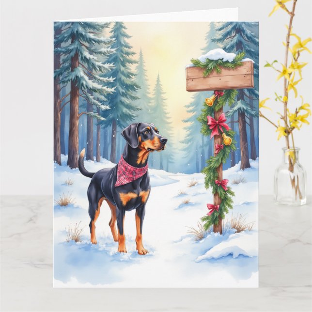Watercolor Black and Tan Coonhound Forest Trail Card (Yellow Flower)