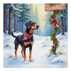 Watercolor Black and Tan Coonhound Forest Trail Poster
