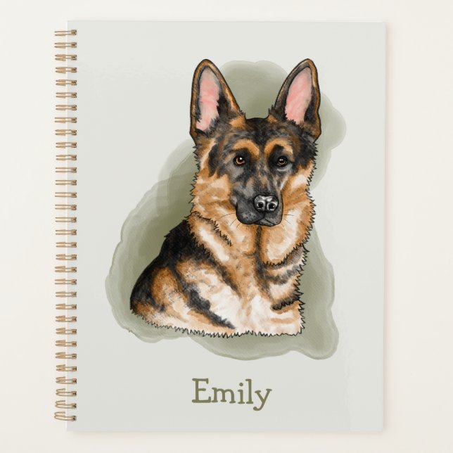 Watercolor Black And Tan German Shepherd With Text Planner (Front)