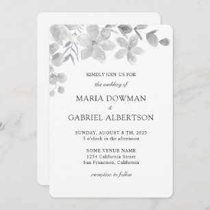 Watercolor black and white botanic Floral wedding Invitation