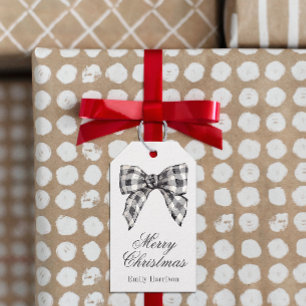 Watercolor Black and White Buffalo Plaid Bow Gift Tags