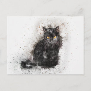 Watercolor Black and White Cat Postcard