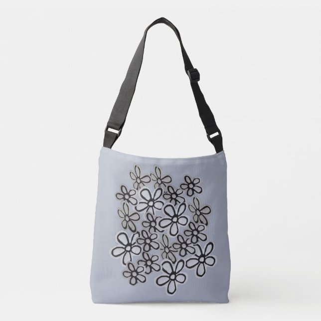 Watercolor Black And White Daisies pattern Crossbody Bag (Front)