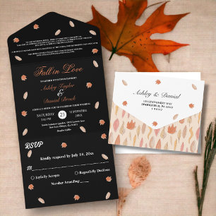 Watercolor Black And White Fall Floral Wedding All In One Invitation