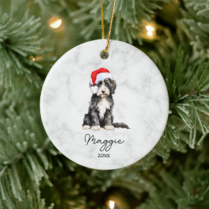 Watercolor Black and White Phantom Goldendoodle Ceramic Tree Decoration