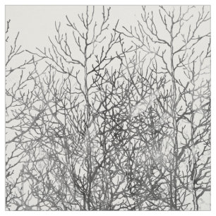Watercolor black and white tree branches pattern fabric
