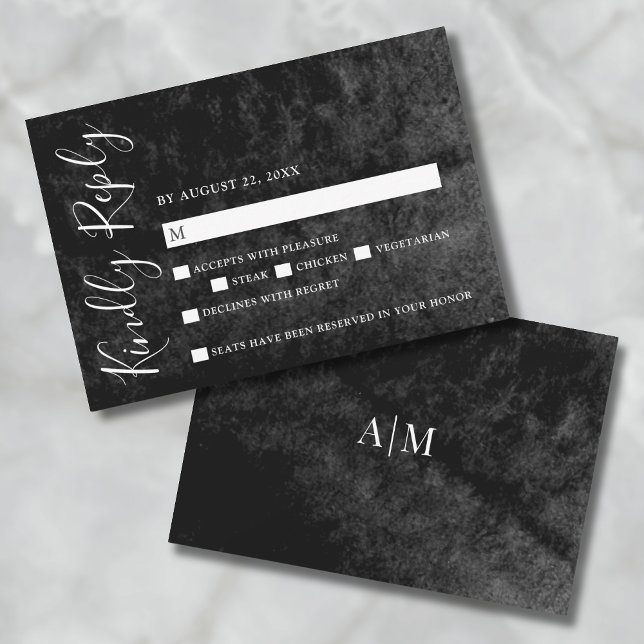 Watercolor Black And White Wedding RSVP Card (Watercolor Black And White Wedding RSVP Card )