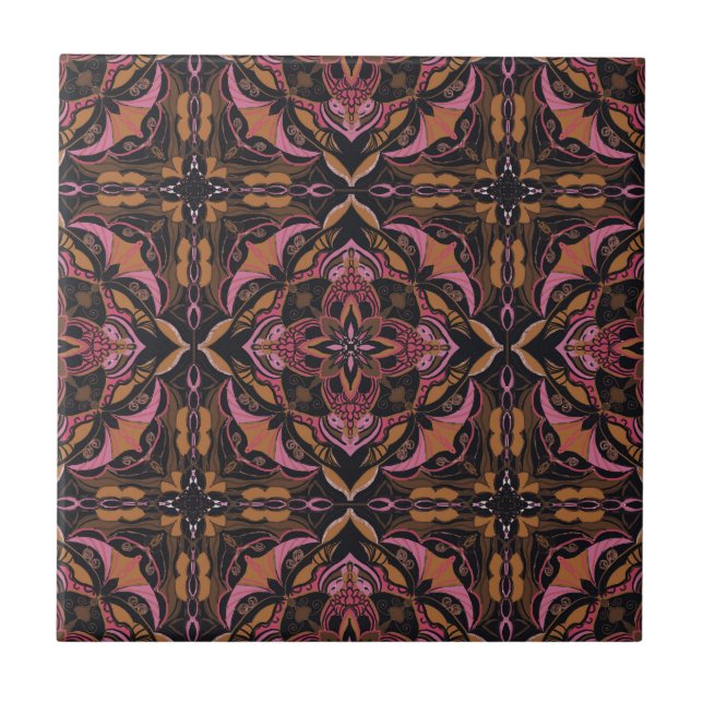 Watercolor Black Azulejo Spanish Tile  (Front)
