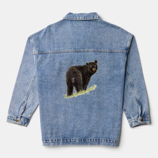 Watercolor Black Bear Animal Wildlife Nature Art Denim Jacket (Back)
