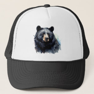 Watercolor Black Bear Animal Wildlife Nature Art Trucker Hat