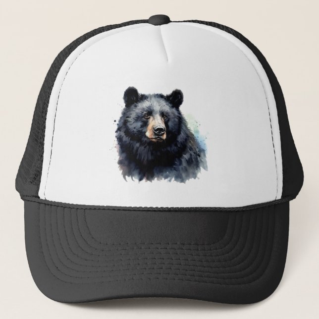 Watercolor Black Bear Animal Wildlife Nature Art Trucker Hat (Front)