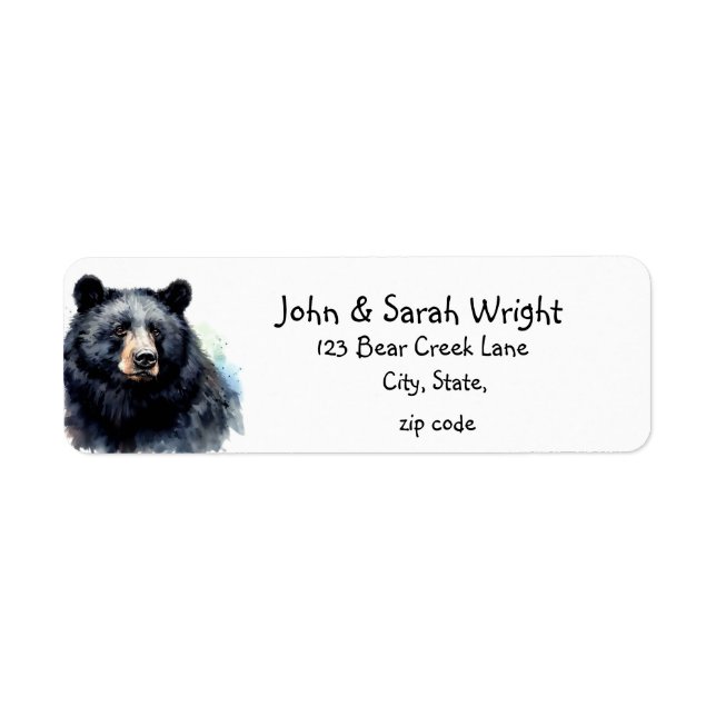 Watercolor Black Bear Family Animal Address (Front)