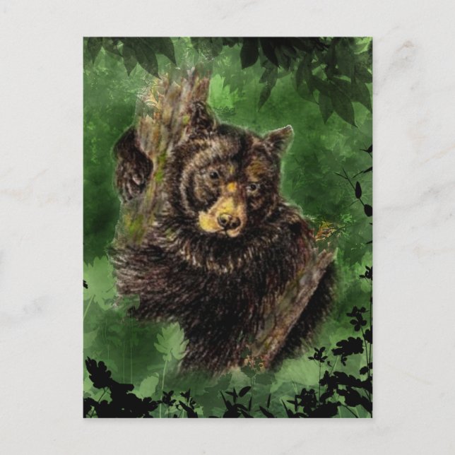 Watercolor Black Bear Hugs  Animal Art Postcard (Front)