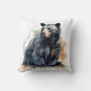 Watercolor Black Bear Woodland Art Cushion