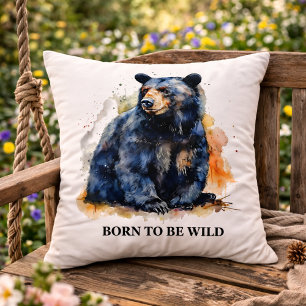 Watercolor Black Bear Woodland Art, custom Cushion