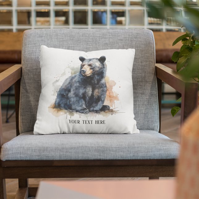 Watercolor Black Bear Woodland Art, custom Cushion (Creator Uploaded)